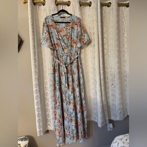 Boohoo Floral Maxi Dress in Blue and Pink